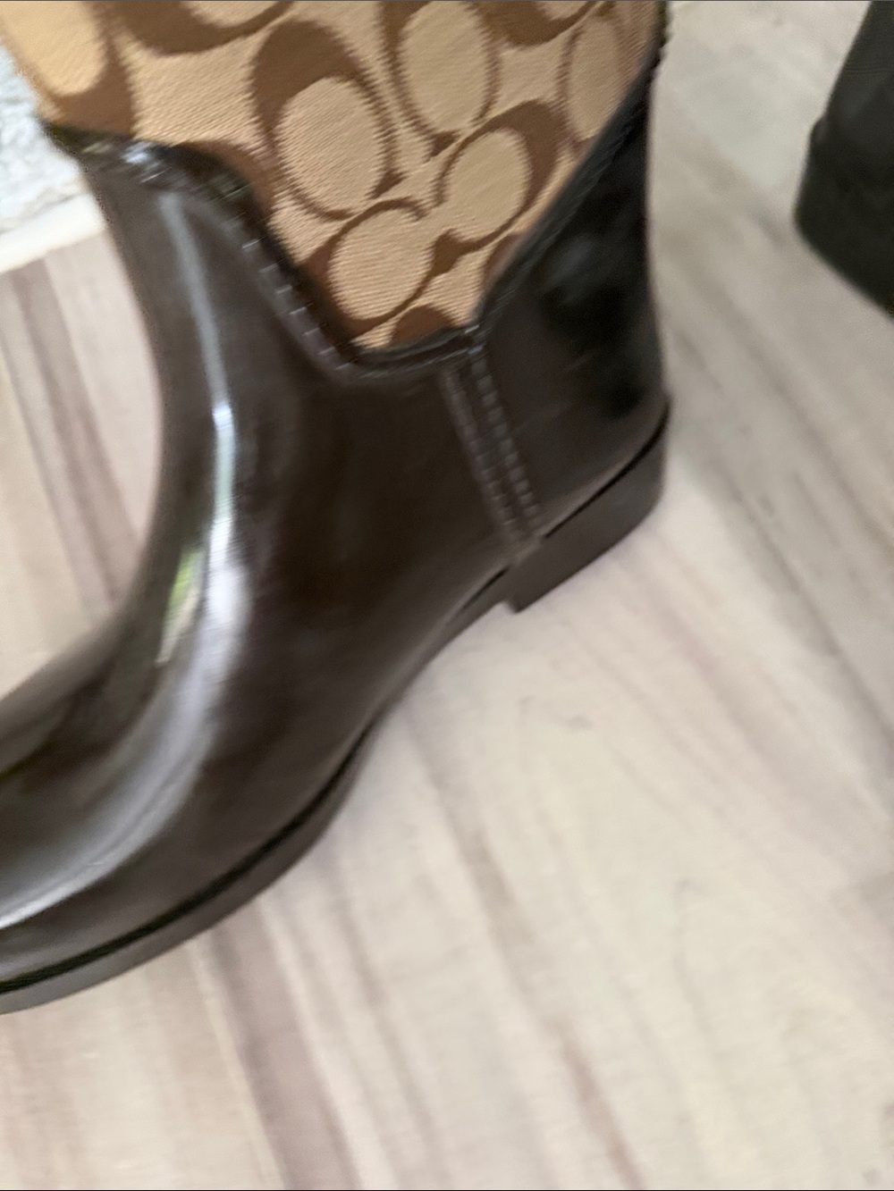 Coach Tristee Brown & Khaki Rainboot Signature Print Canvas-Shiny Rubber Size 10 - Picture 10 of 14